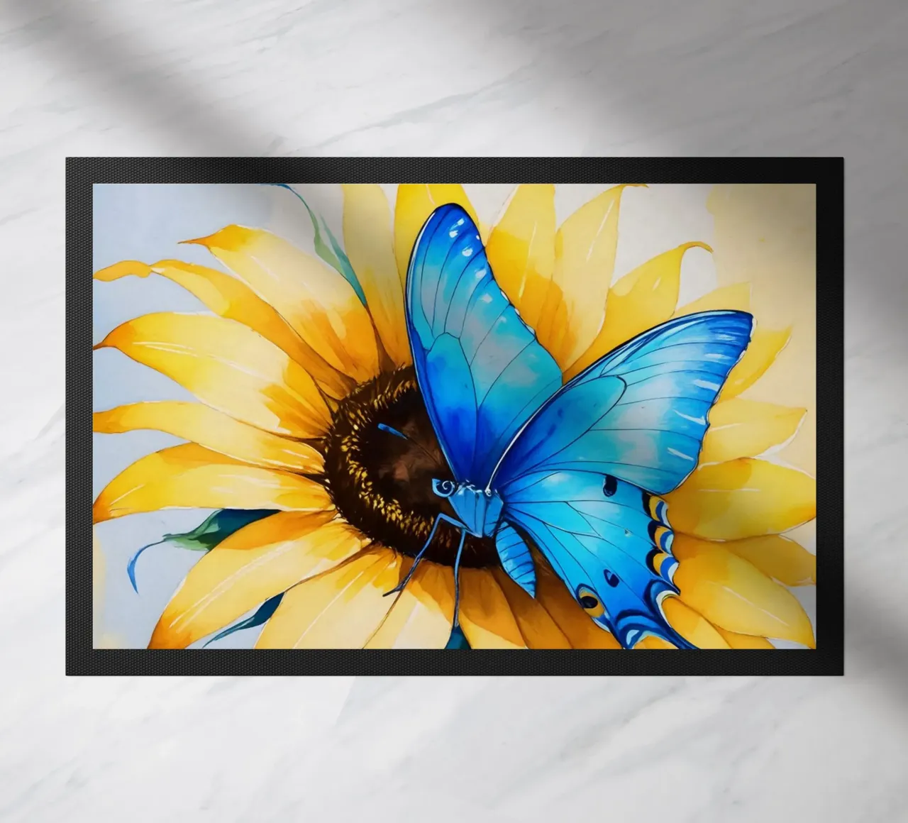 Pittura digitale di farfalla e girasole zerbino da Bloom And Brush