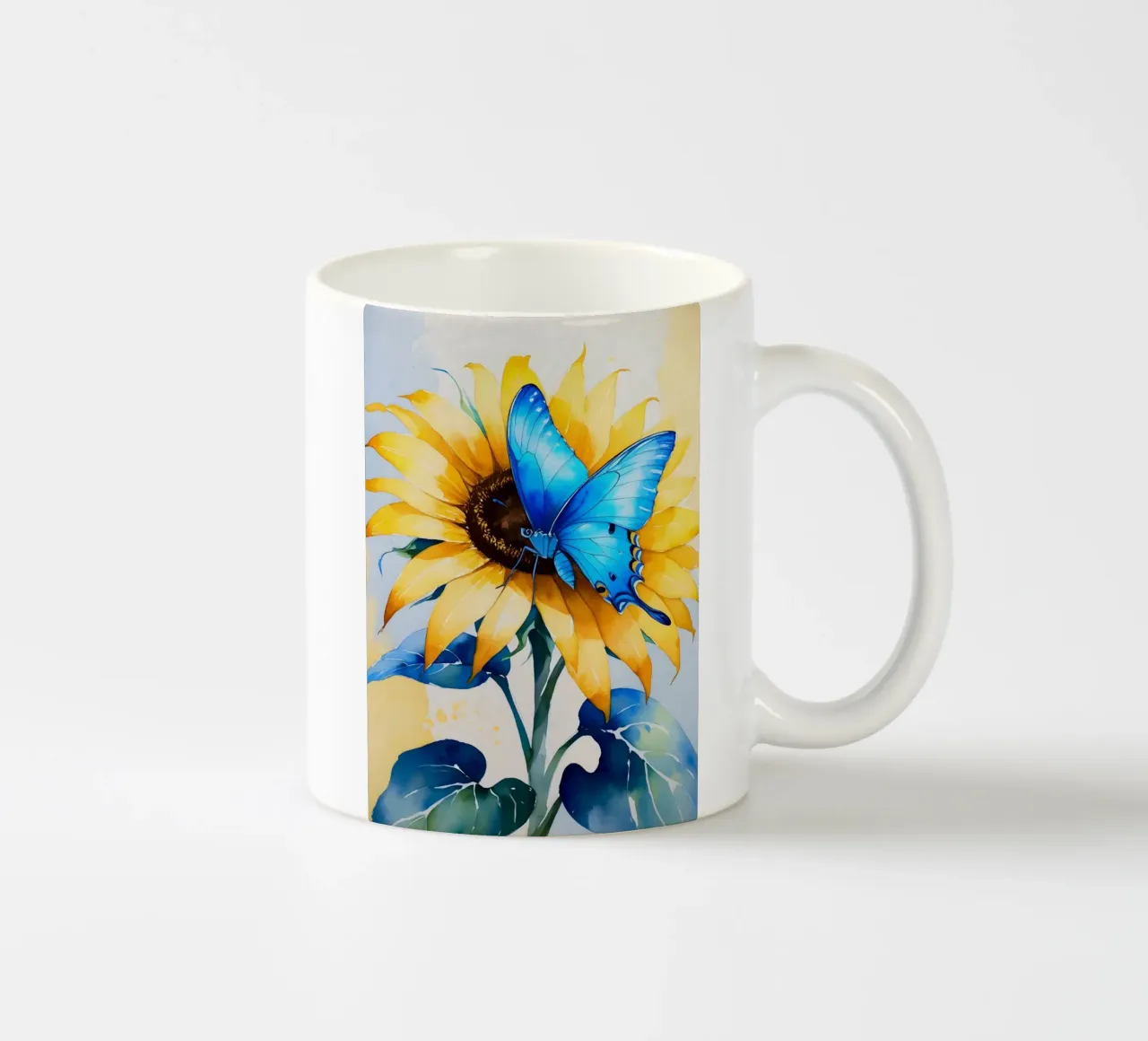 Pittura digitale di farfalla e girasole tazza in ceramica da Bloom And Brush