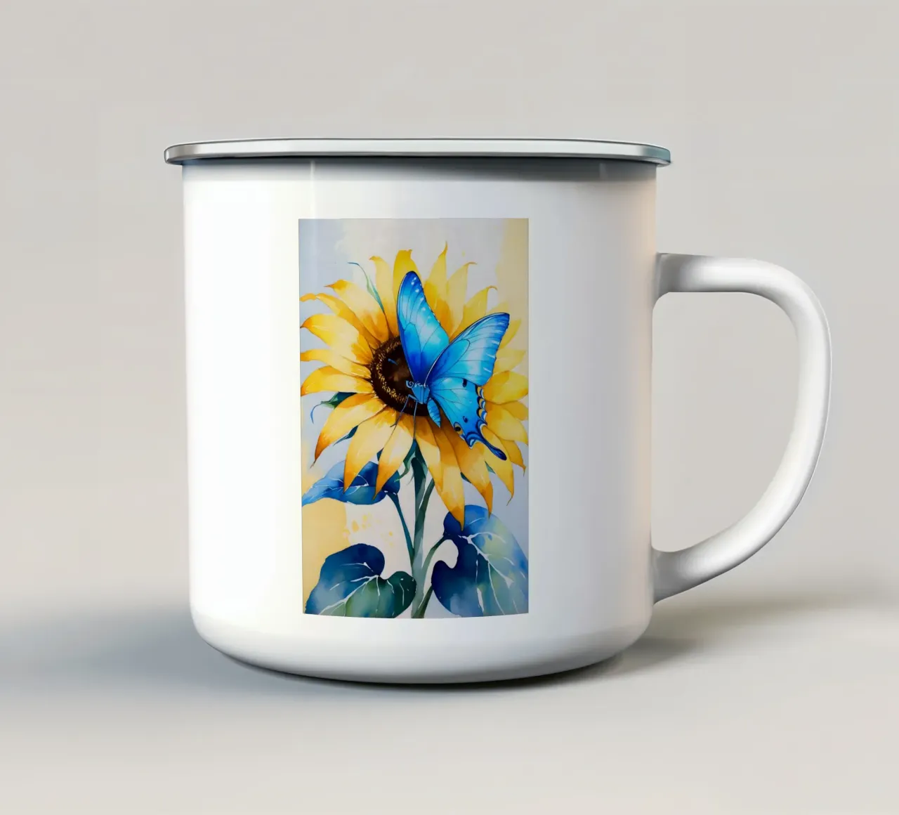 Pittura digitale di farfalla e girasole tazza in smalto da Bloom And Brush
