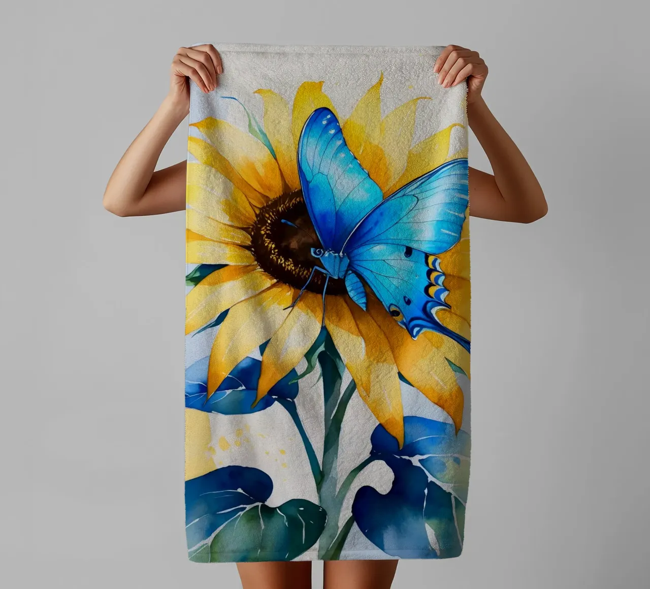 Pittura digitale di farfalla e girasole asciugamano da bagno da Bloom And Brush