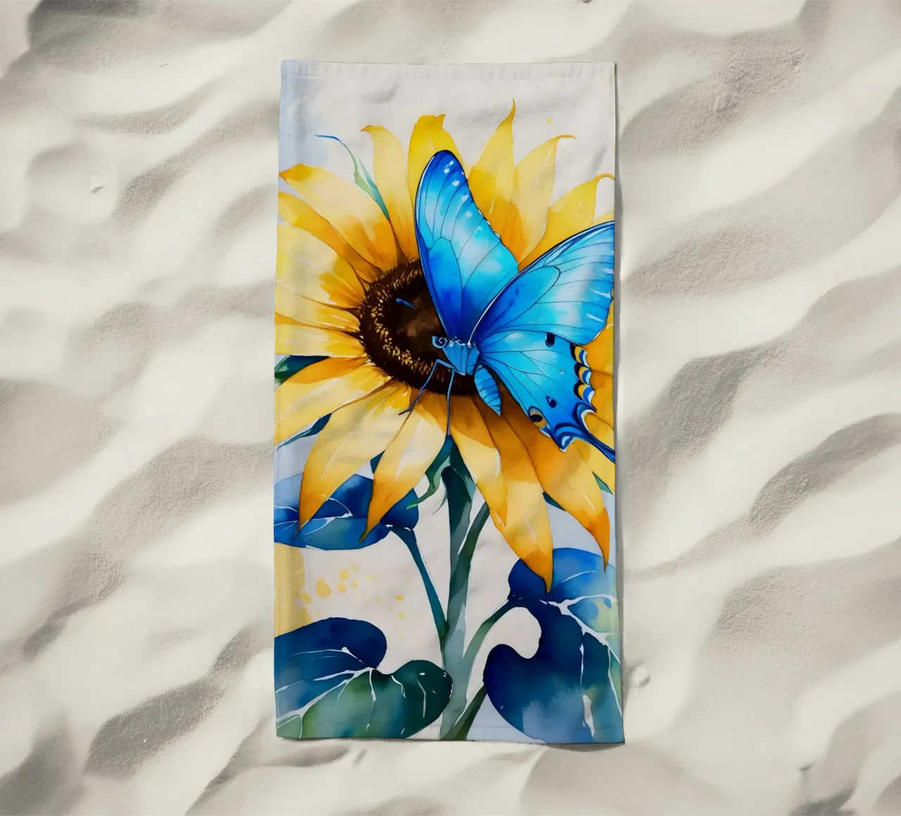 Pittura digitale di farfalla e girasole telo mare da Bloom And Brush