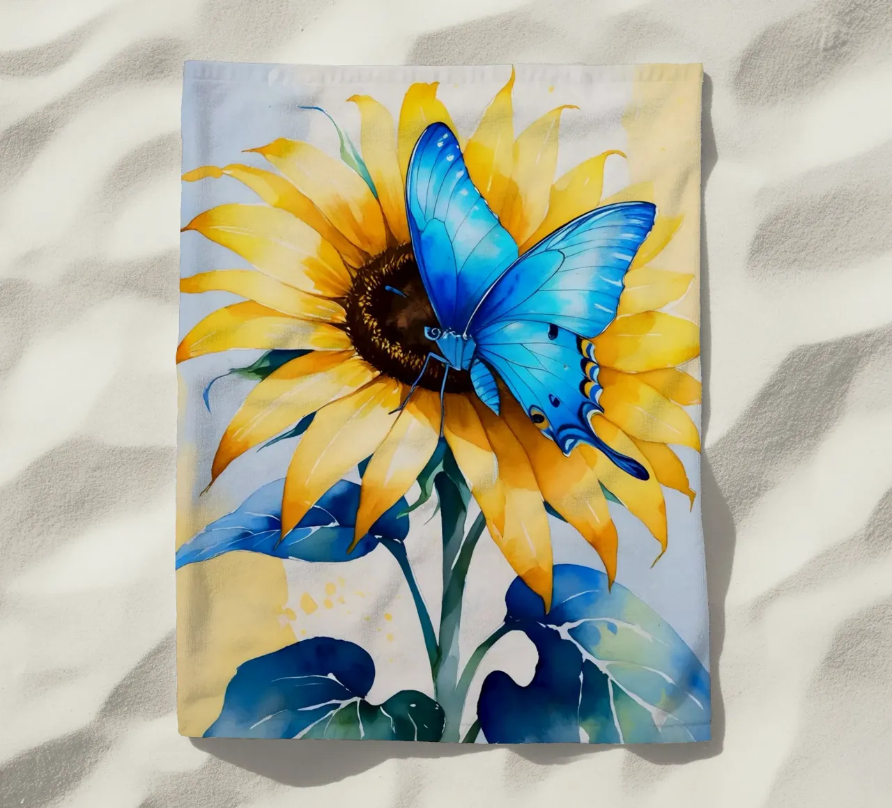 Pittura digitale di farfalla e girasole telo mare da Bloom And Brush