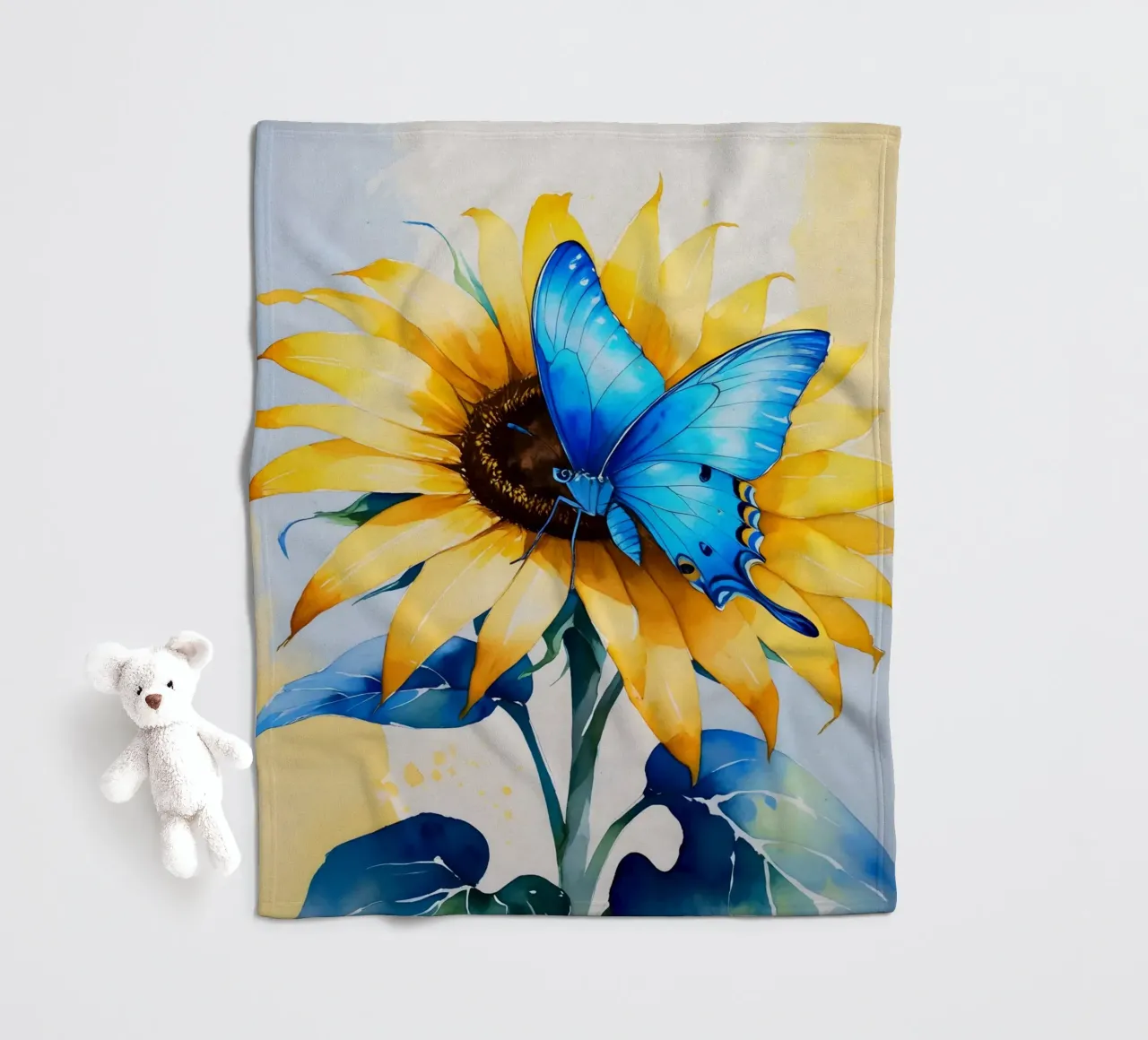 Pittura digitale di farfalla e girasole coperta in pile da Bloom And Brush
