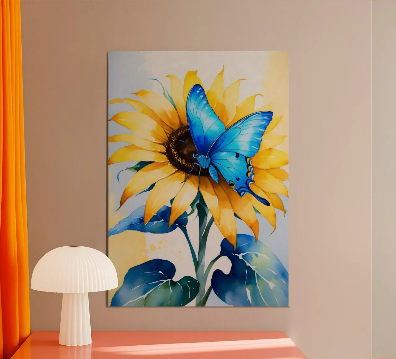 Pittura digitale di farfalla e girasole alluminio dibond da Bloom And Brush