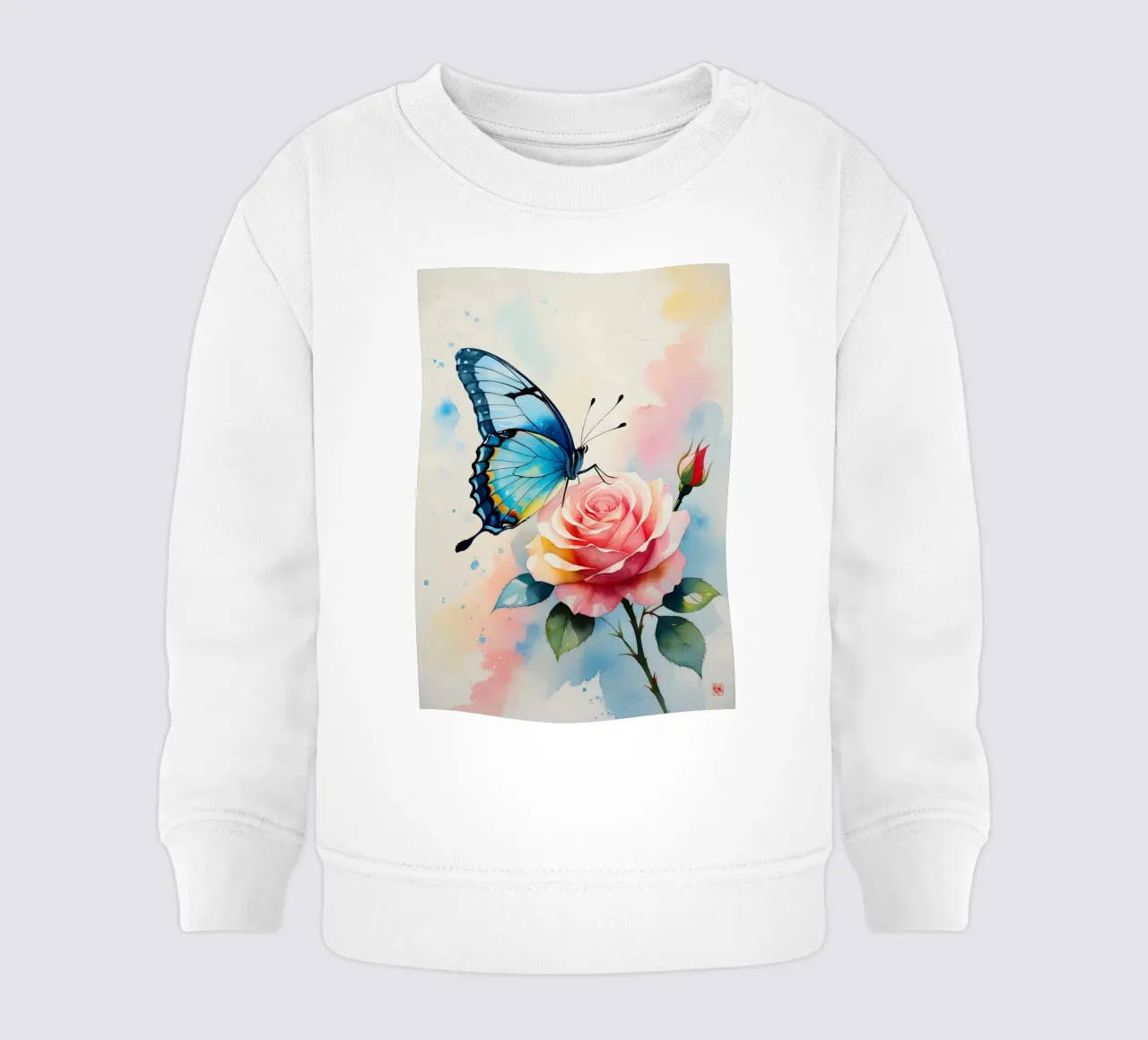 Pittura digitale di farfalla blu e rosa rosa felpa neonato da Bloom And Brush