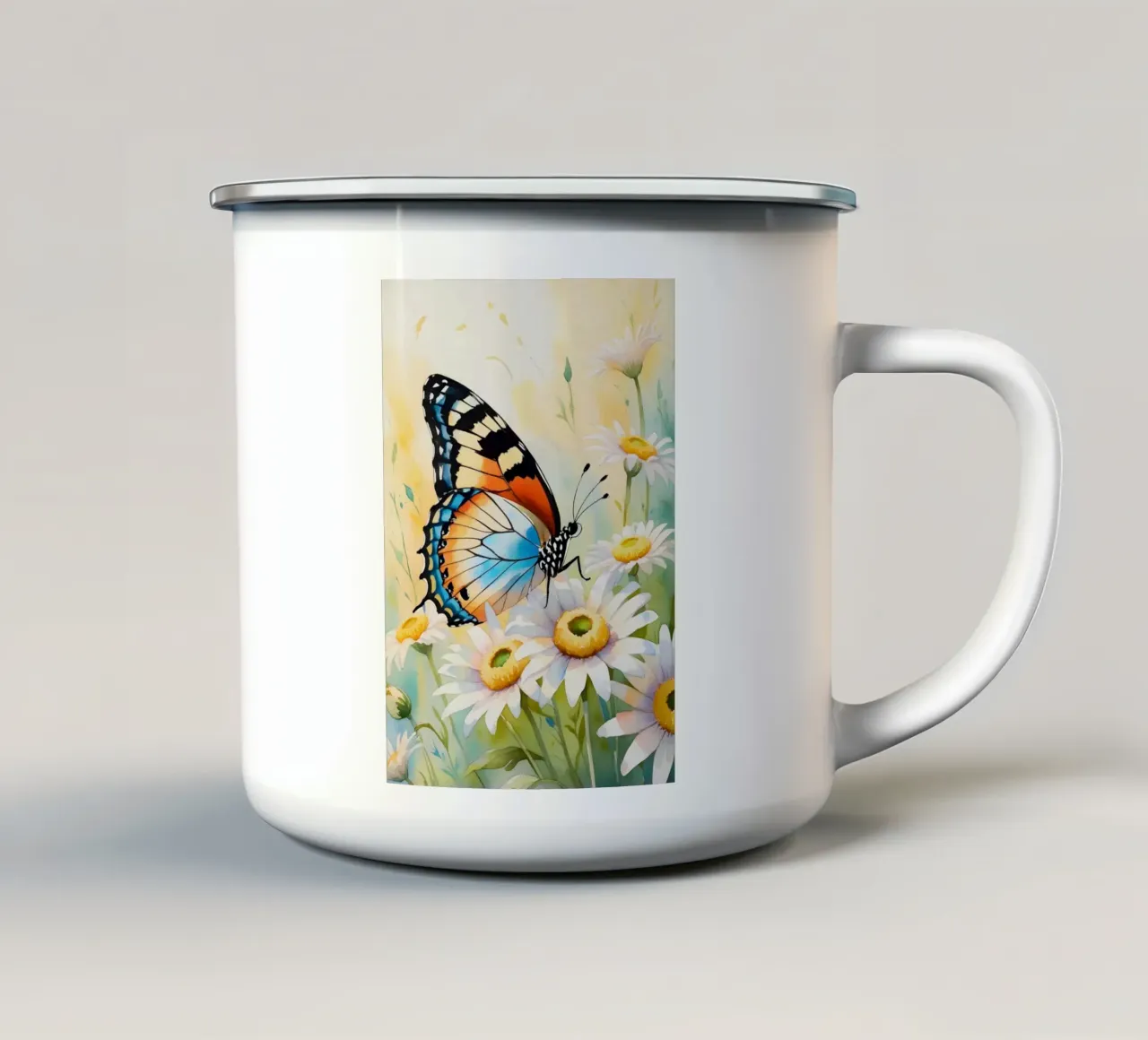 Pittura digitale di farfalle e margherite tazza in smalto da Bloom And Brush