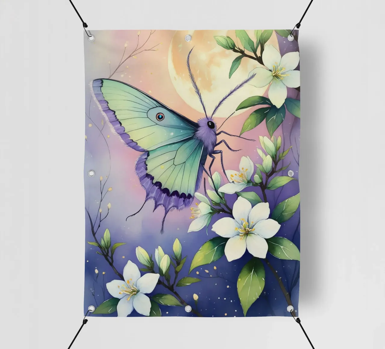 Pittura digitale di farfalla e fiori di gelsomino bianchi telo in pvc da Bloom And Brush