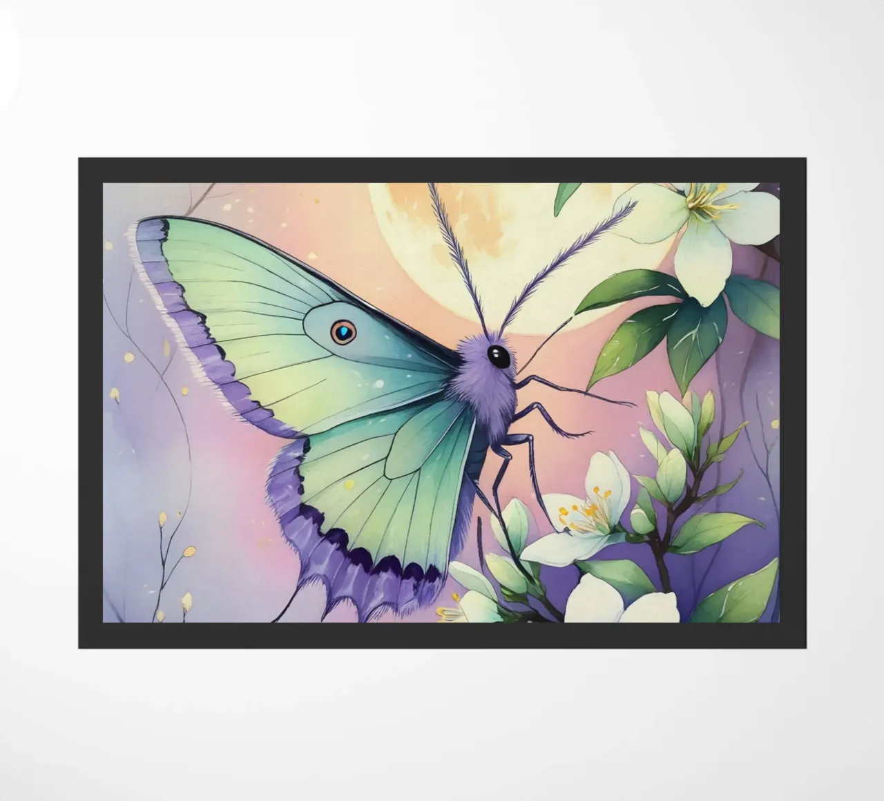 Pittura digitale di farfalla e fiori di gelsomino bianchi zerbino da Bloom And Brush