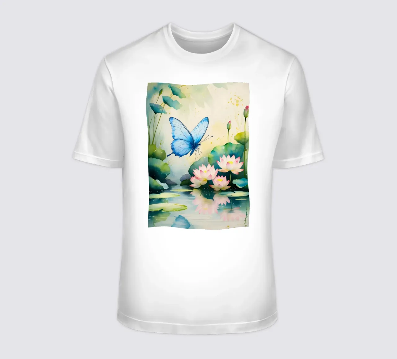 Pittura digitale di farfalla e ninfee rosa t-shirt da Bloom And Brush