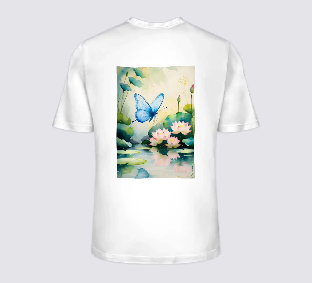 Pittura digitale di farfalla e ninfee rosa t-shirt da Bloom And Brush