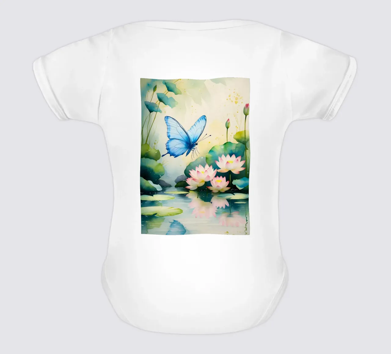 Pittura digitale di farfalla e ninfee rosa body neonato maniche corte da Bloom And Brush