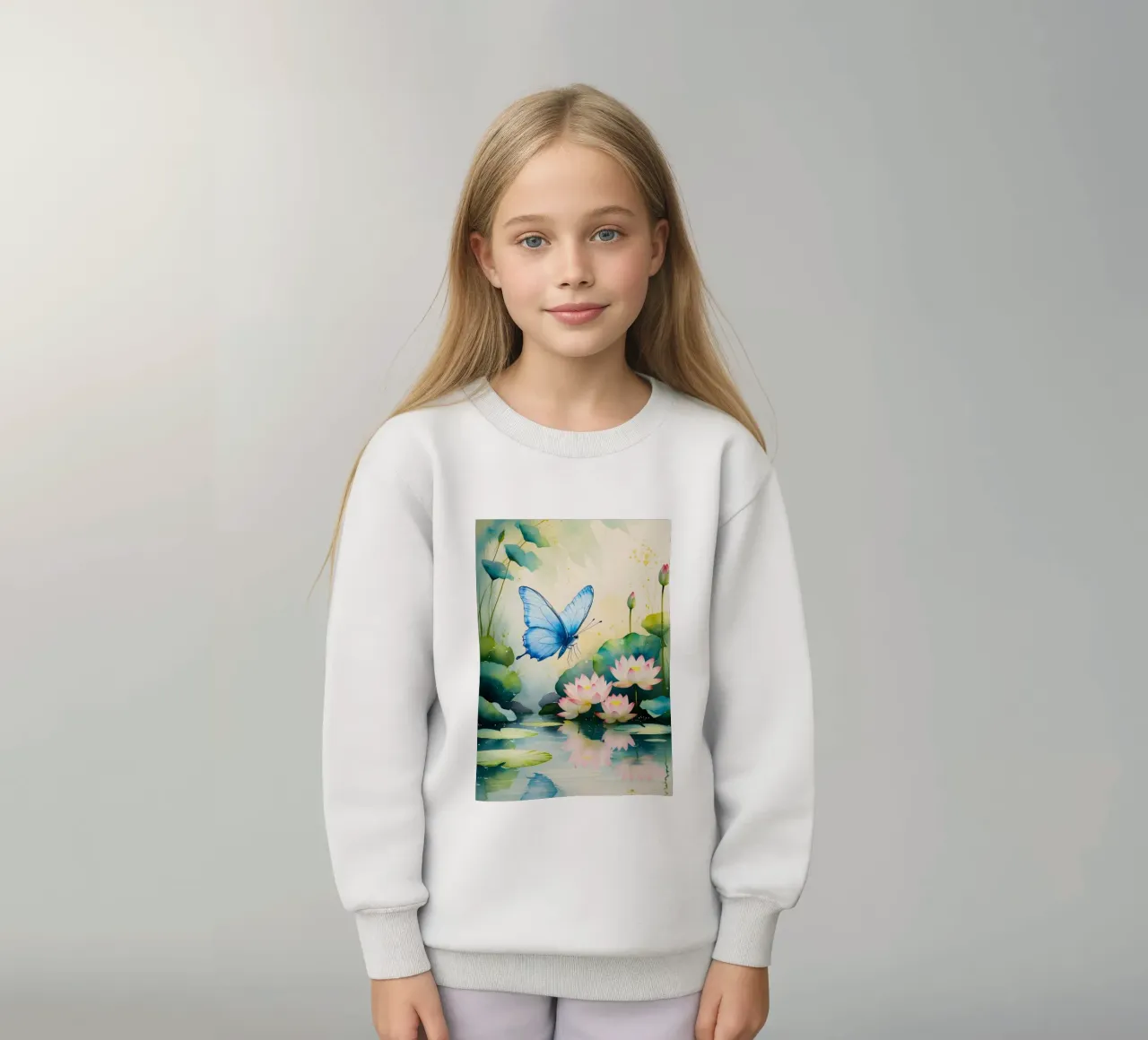 Pittura digitale di farfalla e ninfee rosa felpa bambino da Bloom And Brush