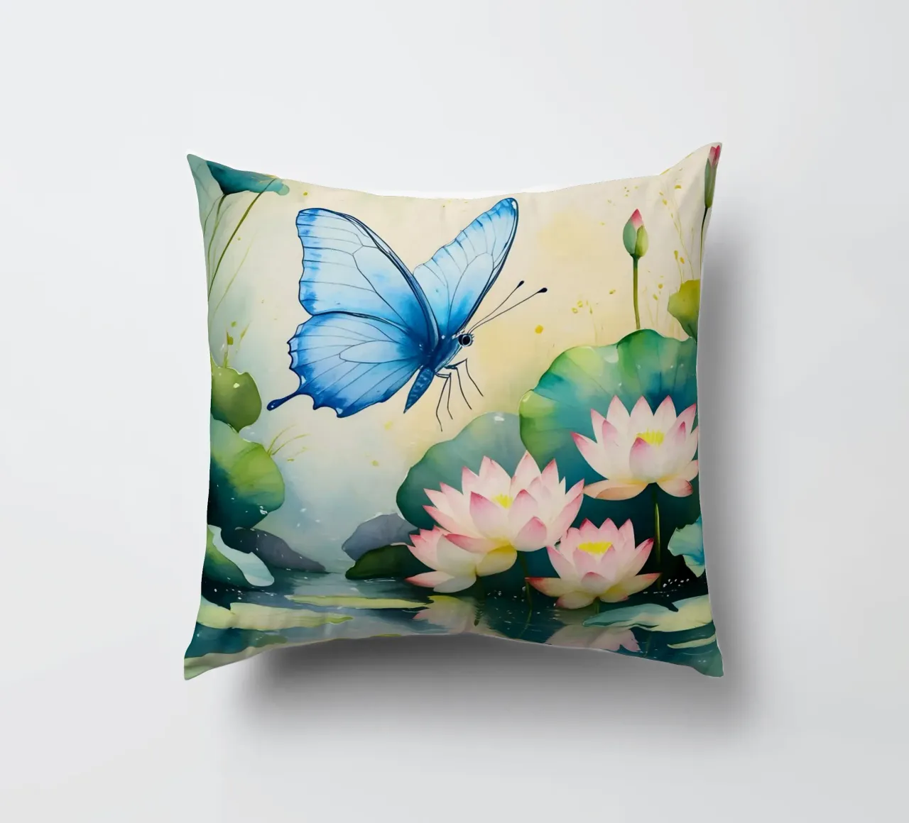 Pittura digitale di farfalla e ninfee rosa cuscino da Bloom And Brush