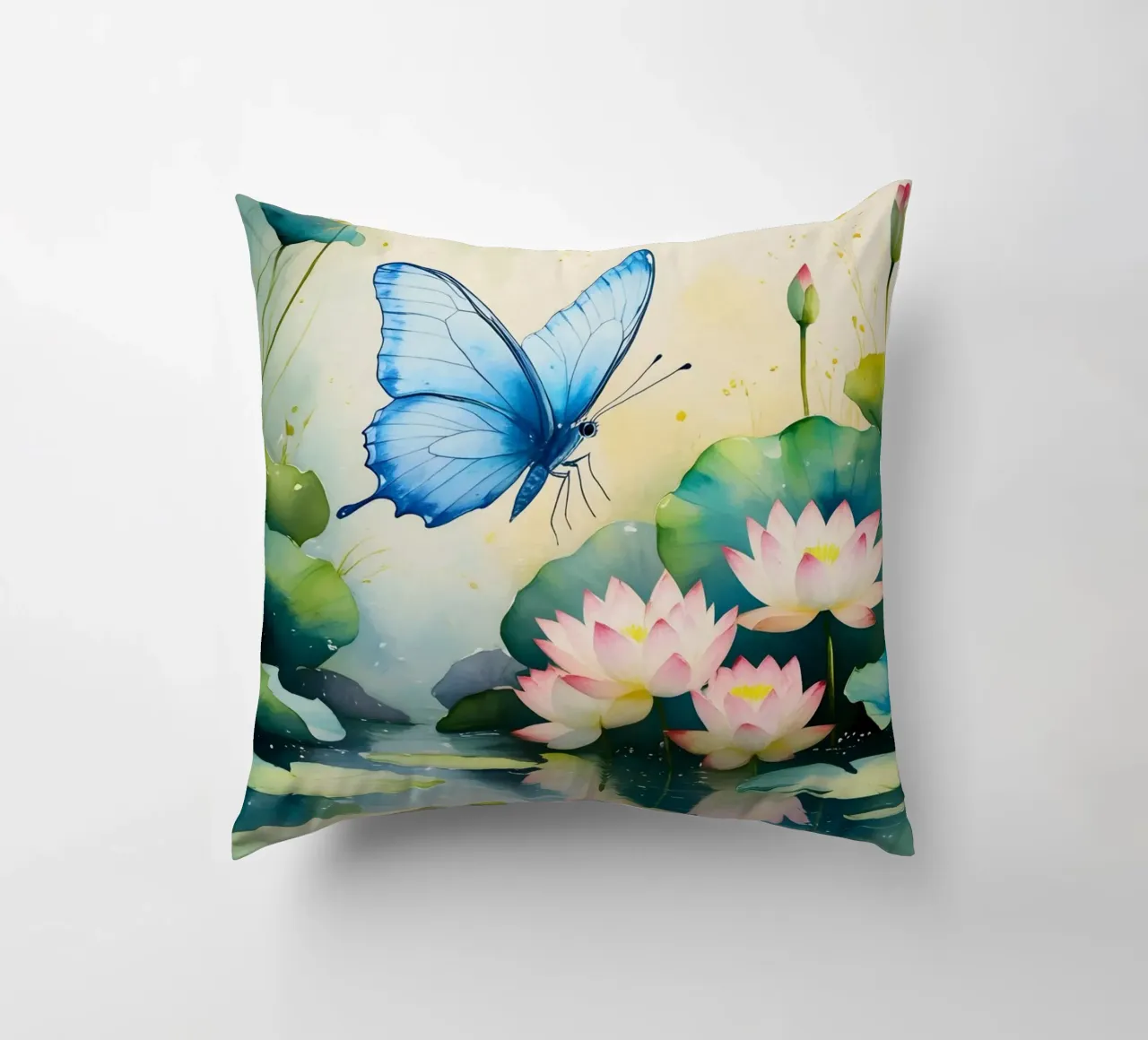 Pittura digitale di farfalla e ninfee rosa cuscino da Bloom And Brush