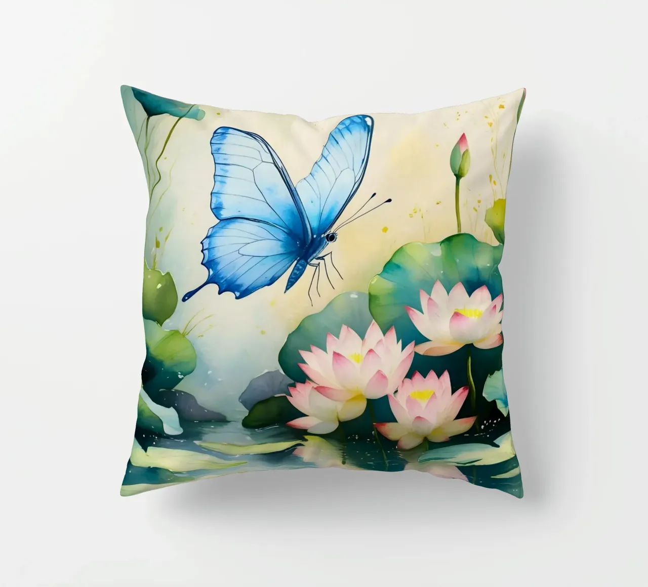 Pittura digitale di farfalla e ninfee rosa cuscino da Bloom And Brush