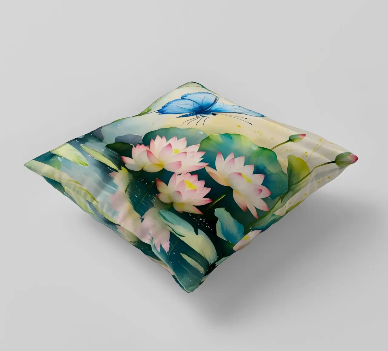 Pittura digitale di farfalla e ninfee rosa cuscino da Bloom And Brush