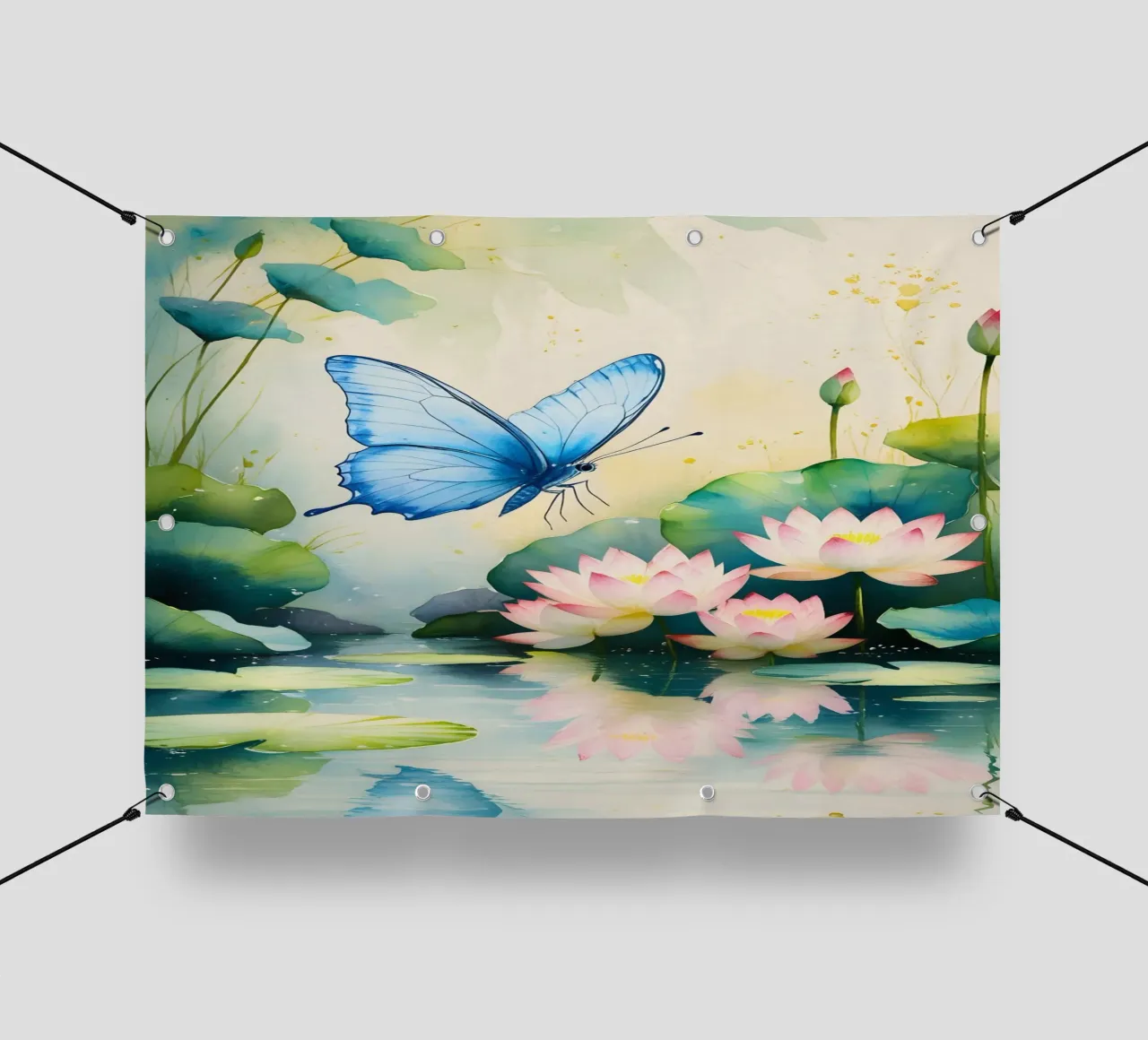 Pittura digitale di farfalla e ninfee rosa telo in pvc da Bloom And Brush
