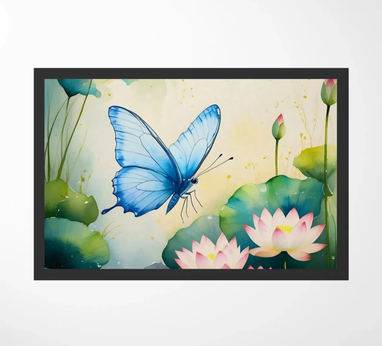 Pittura digitale di farfalla e ninfee rosa zerbino da Bloom And Brush