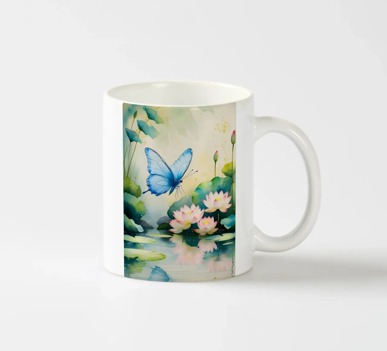 Pittura digitale di farfalla e ninfee rosa tazza in ceramica da Bloom And Brush
