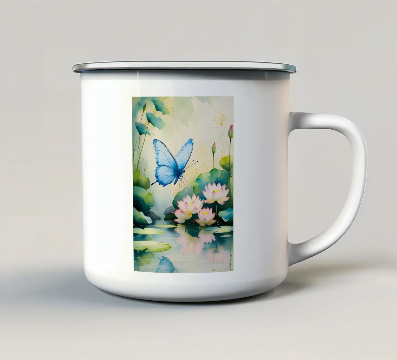 Pittura digitale di farfalla e ninfee rosa tazza in smalto da Bloom And Brush