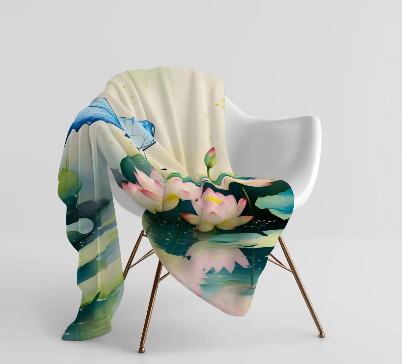 Pittura digitale di farfalla e ninfee rosa coperta in pile da Bloom And Brush