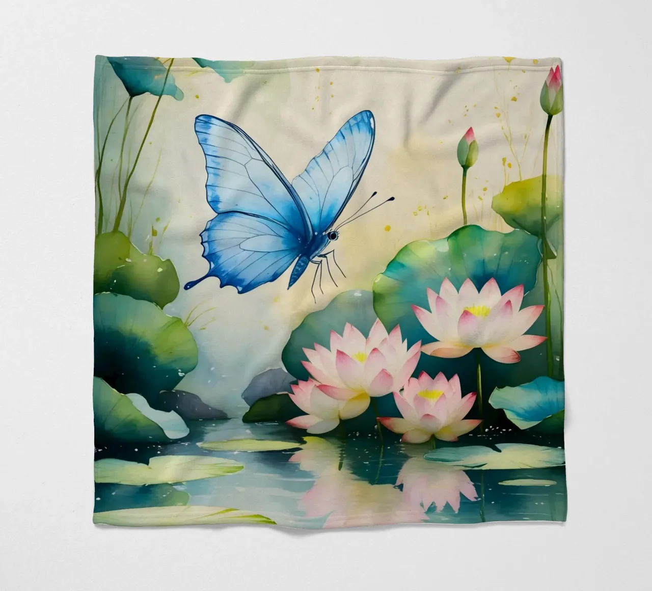 Pittura digitale di farfalla e ninfee rosa coperta in pile da Bloom And Brush