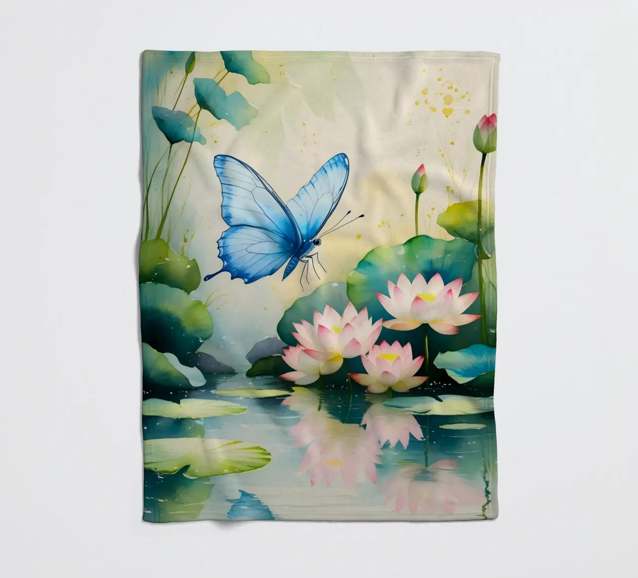 Pittura digitale di farfalla e ninfee rosa coperta in pile da Bloom And Brush