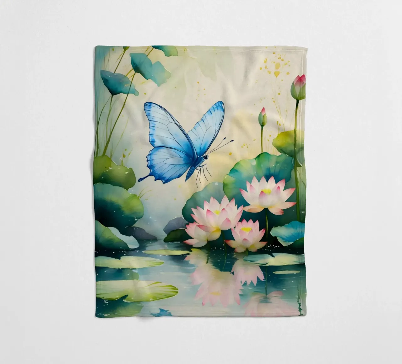 Pittura digitale di farfalla e ninfee rosa coperta in pile da Bloom And Brush
