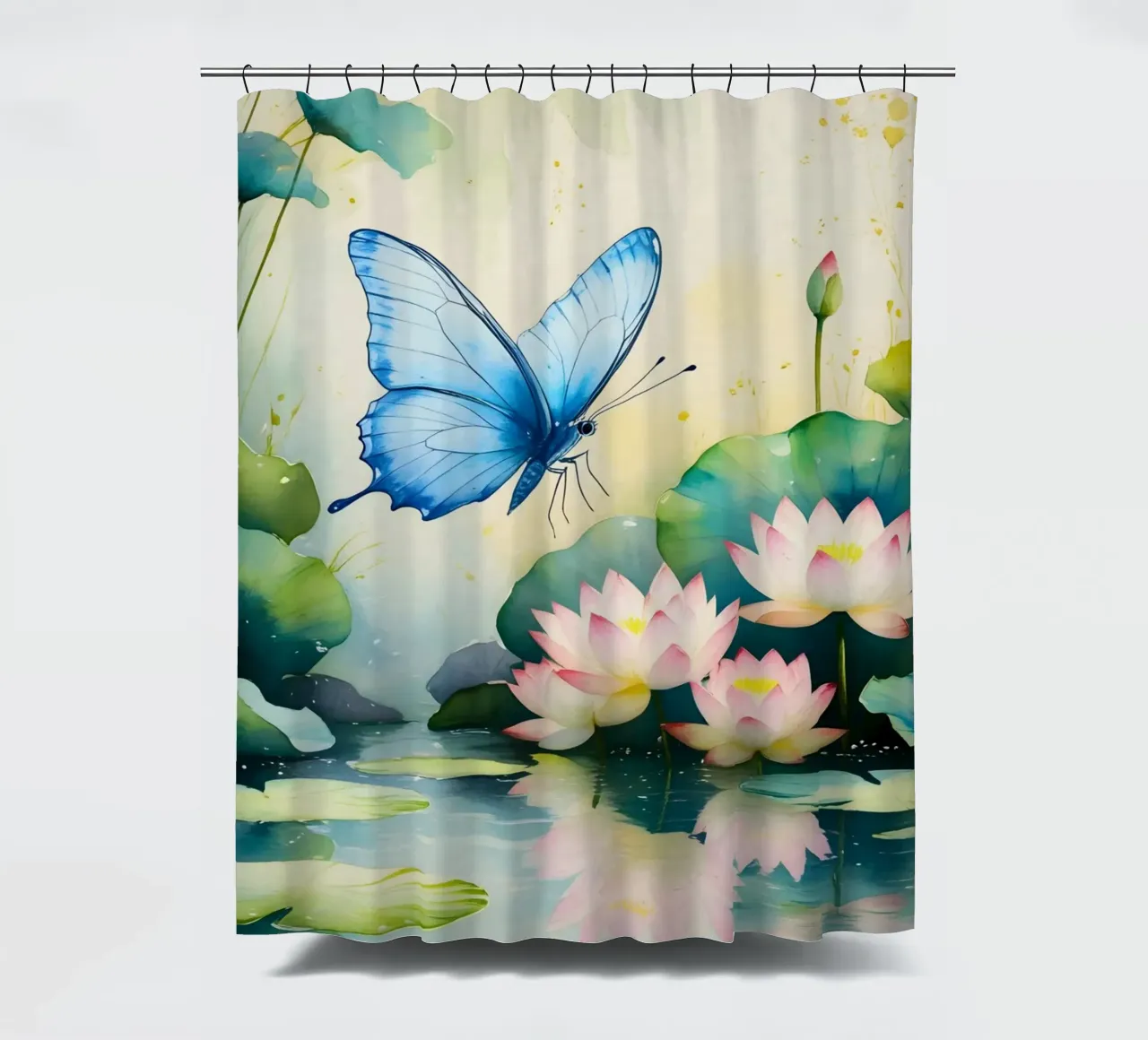 Pittura digitale di farfalla e ninfee rosa tenda da doccia da Bloom And Brush