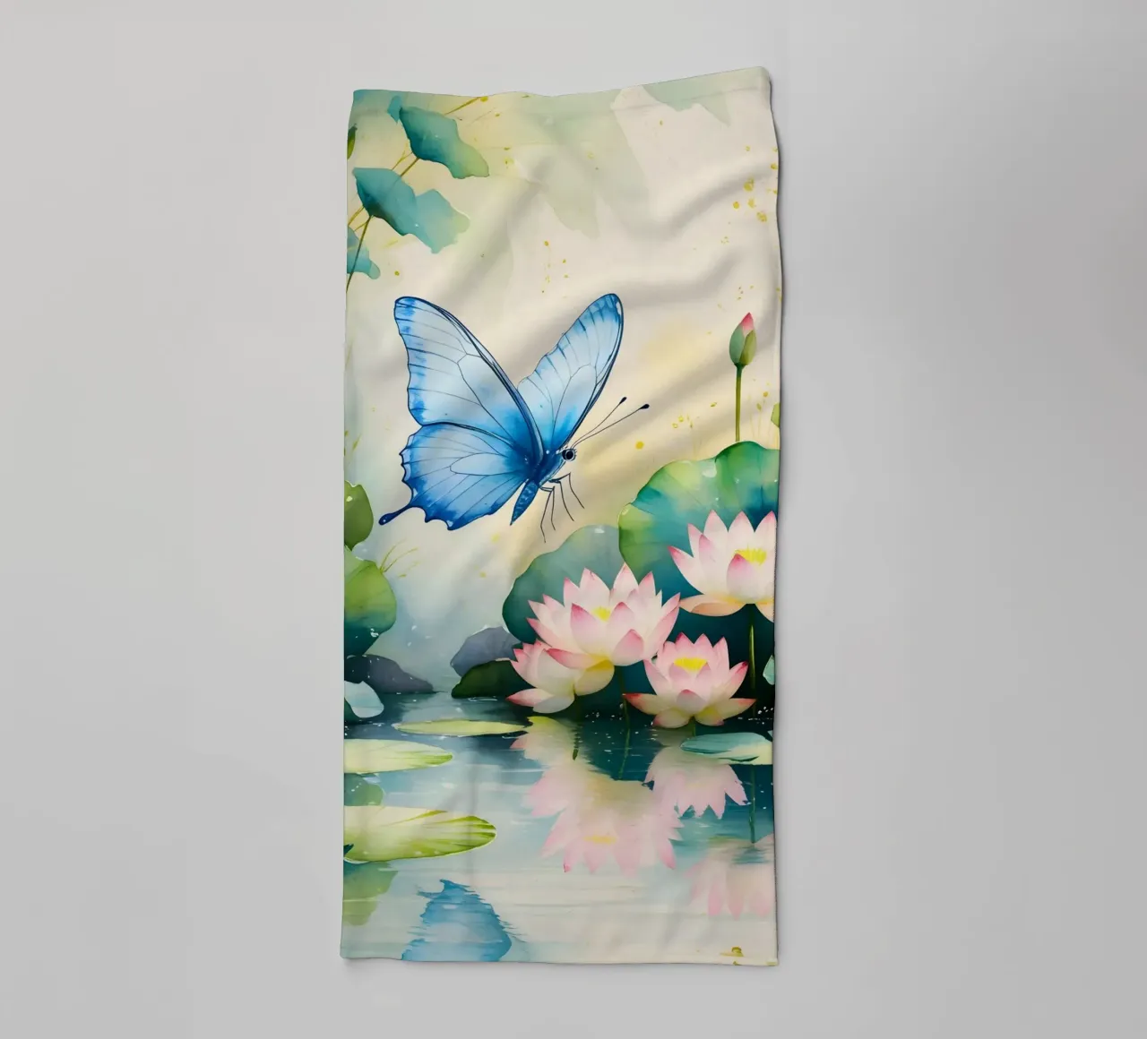 Pittura digitale di farfalla e ninfee rosa asciugamano da bagno da Bloom And Brush