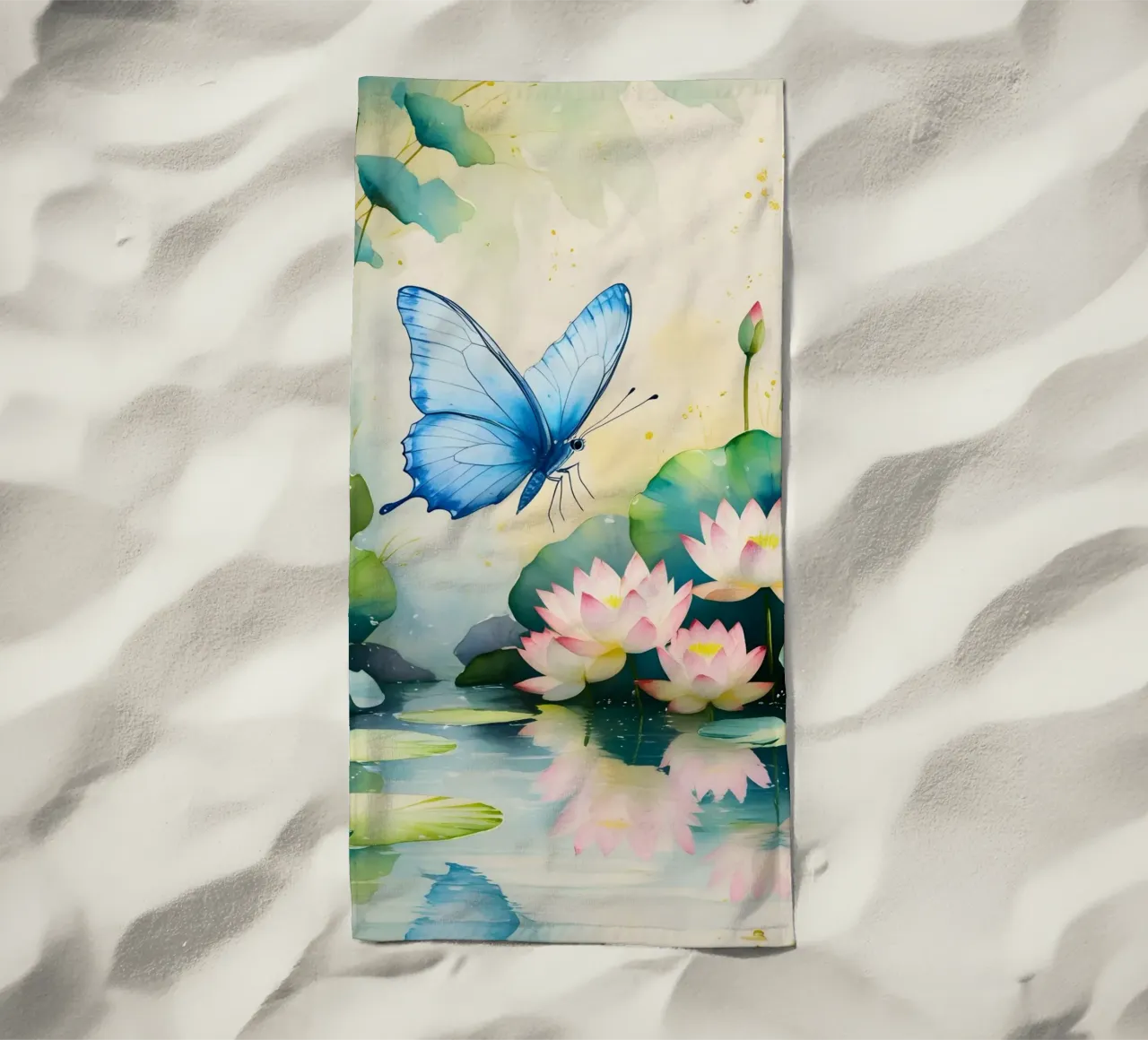 Pittura digitale di farfalla e ninfee rosa telo mare da Bloom And Brush