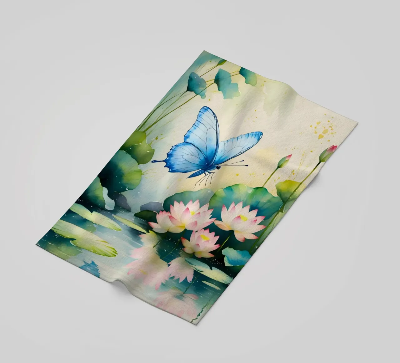 Pittura digitale di farfalla e ninfee rosa telo mare da Bloom And Brush
