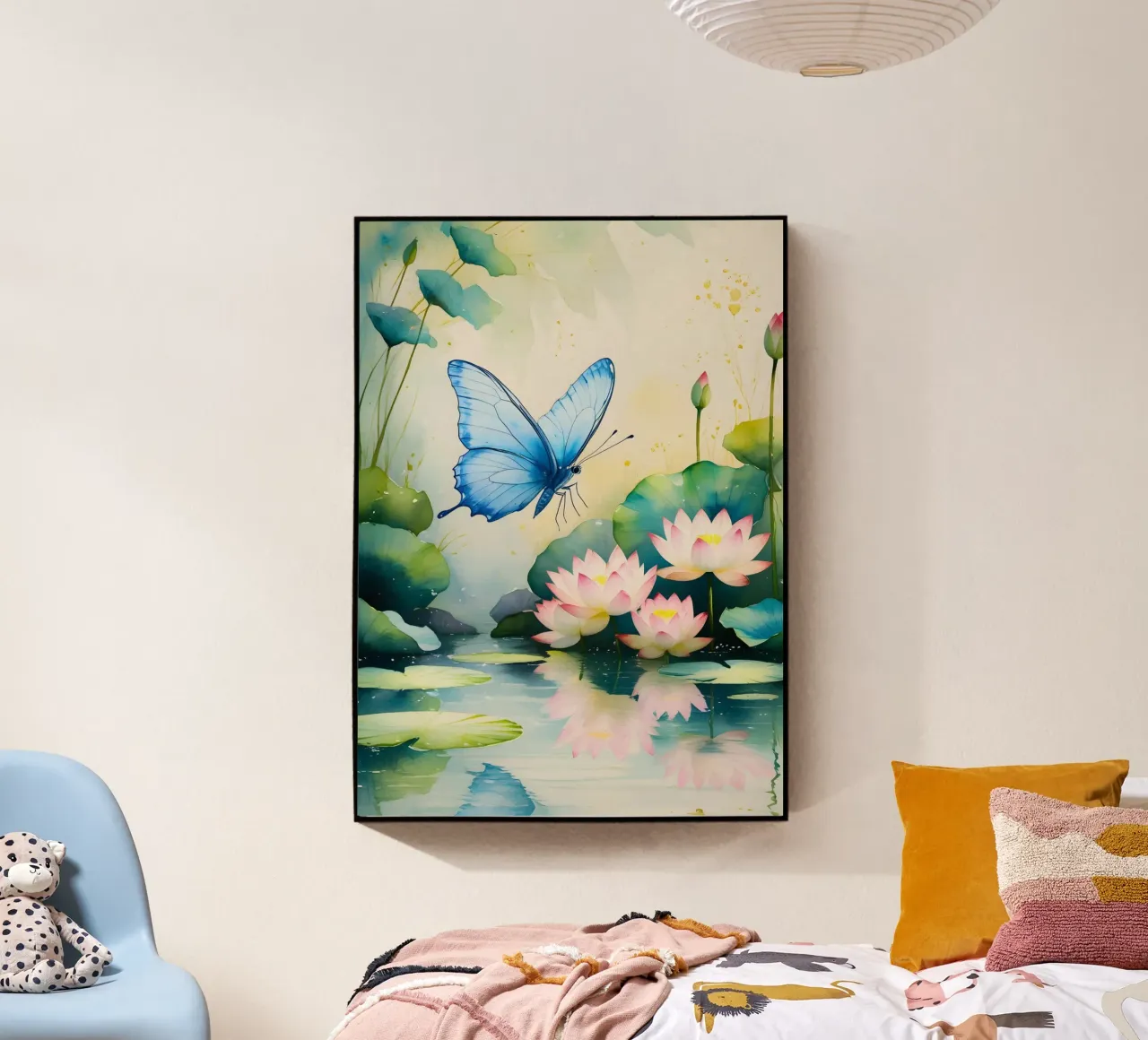 Pittura digitale di farfalla e ninfee rosa plexiglass da Bloom And Brush