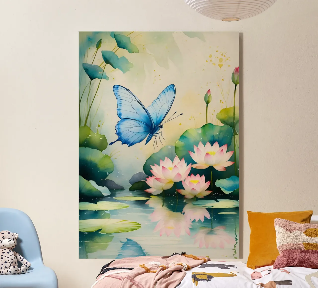 Pittura digitale di farfalla e ninfee rosa plexiglass da Bloom And Brush