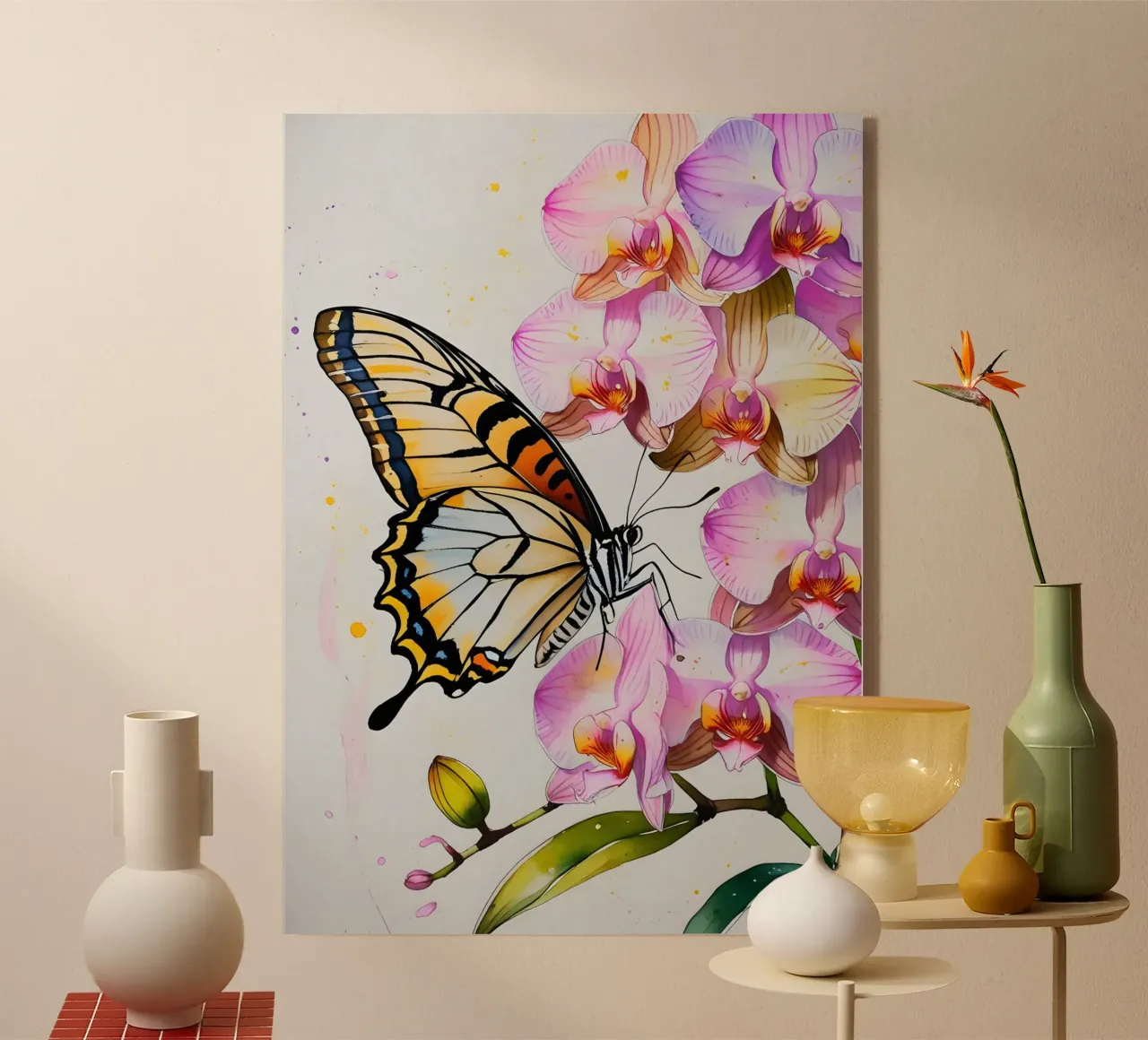 Pittura digitale di farfalla e fiori di orchidea plexiglass da Bloom And Brush
