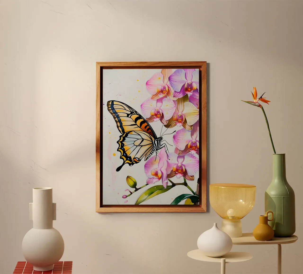 Pittura digitale di farfalla e fiori di orchidea pannello forex da Bloom And Brush