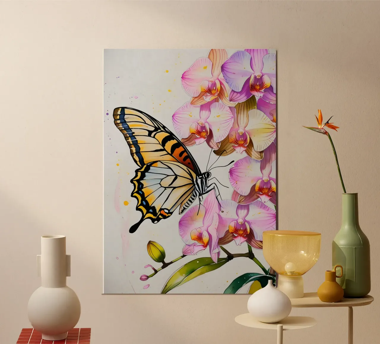 Pittura digitale di farfalla e fiori di orchidea pannello forex da Bloom And Brush
