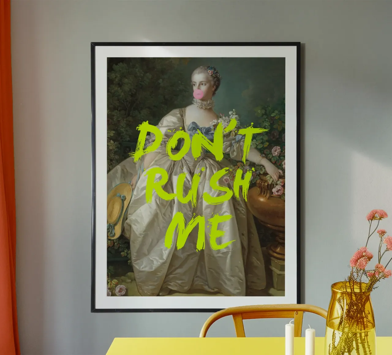 Don't Rush Me Neon Yellow poster con telaio in alluminio da GraceDigitalArtCo
