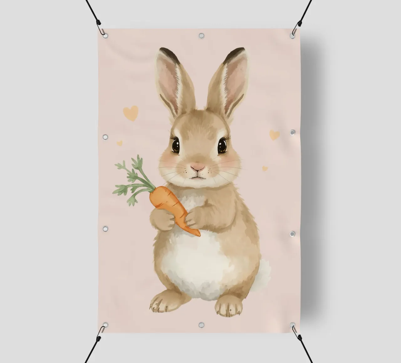 Coniglio carino con in mano una carota telo in pvc da DesignDoodle