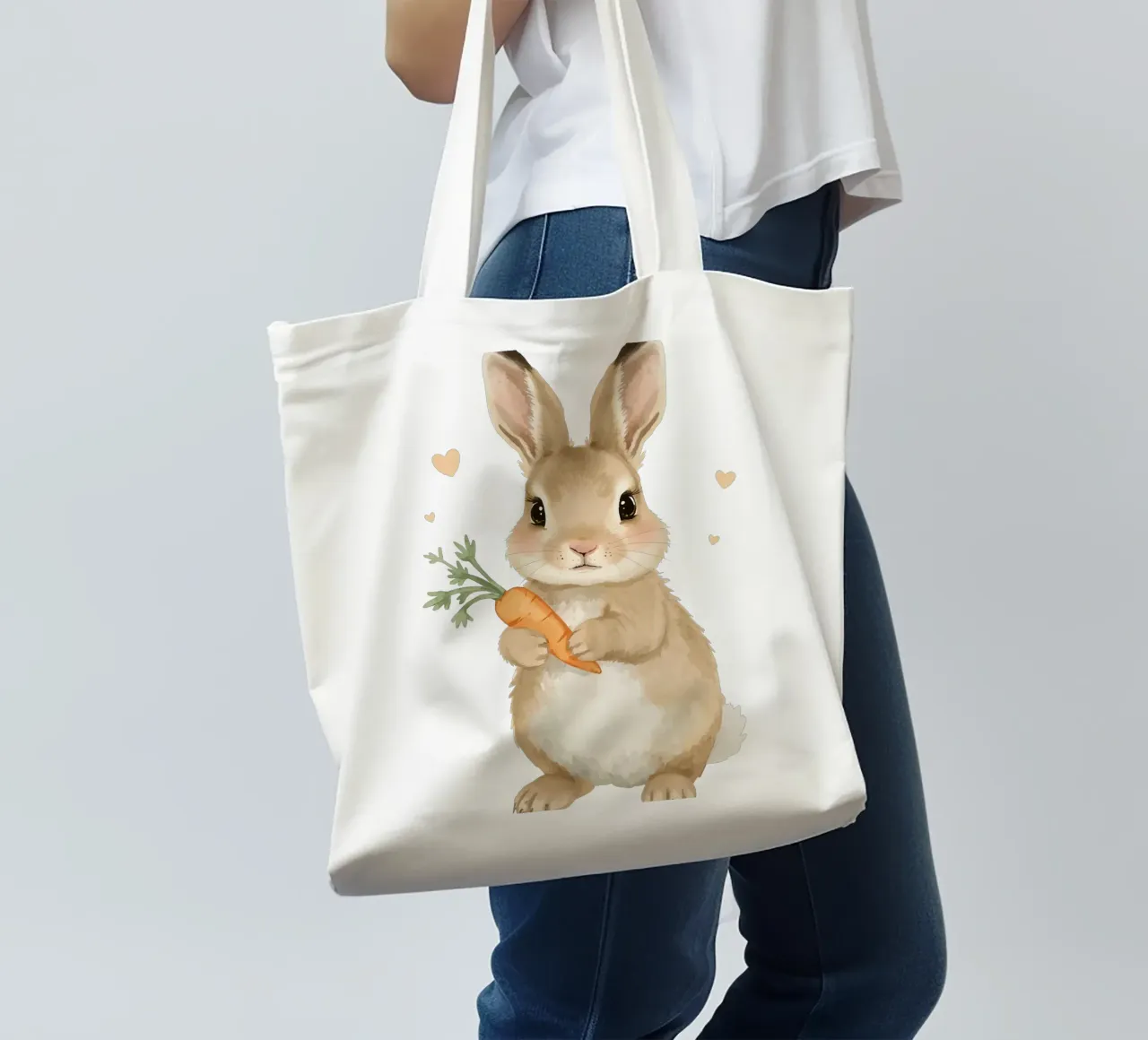 Coniglio carino con in mano una carota borsa in juta da DesignDoodle