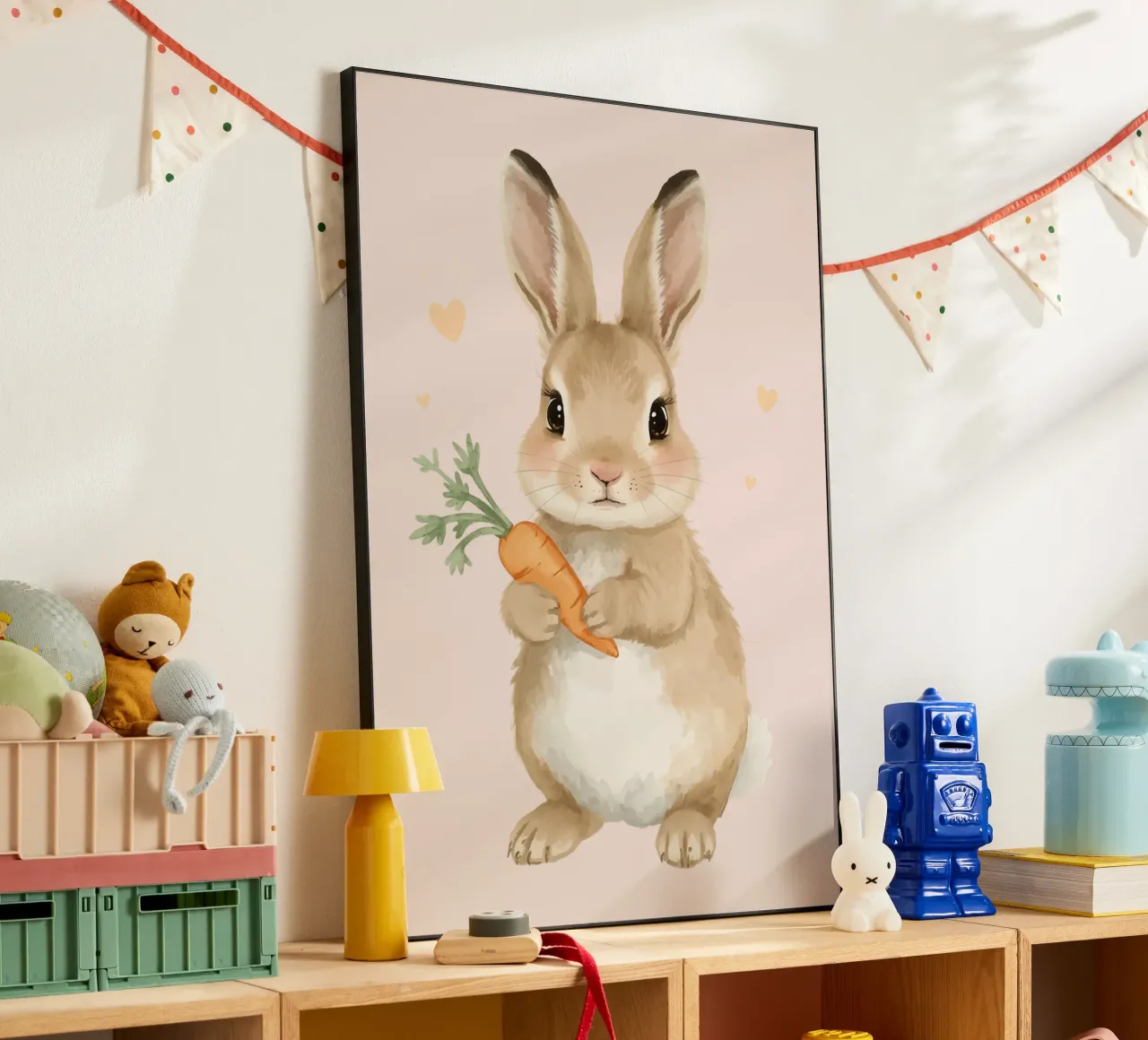 Coniglio carino con in mano una carota alluminio dibond da DesignDoodle