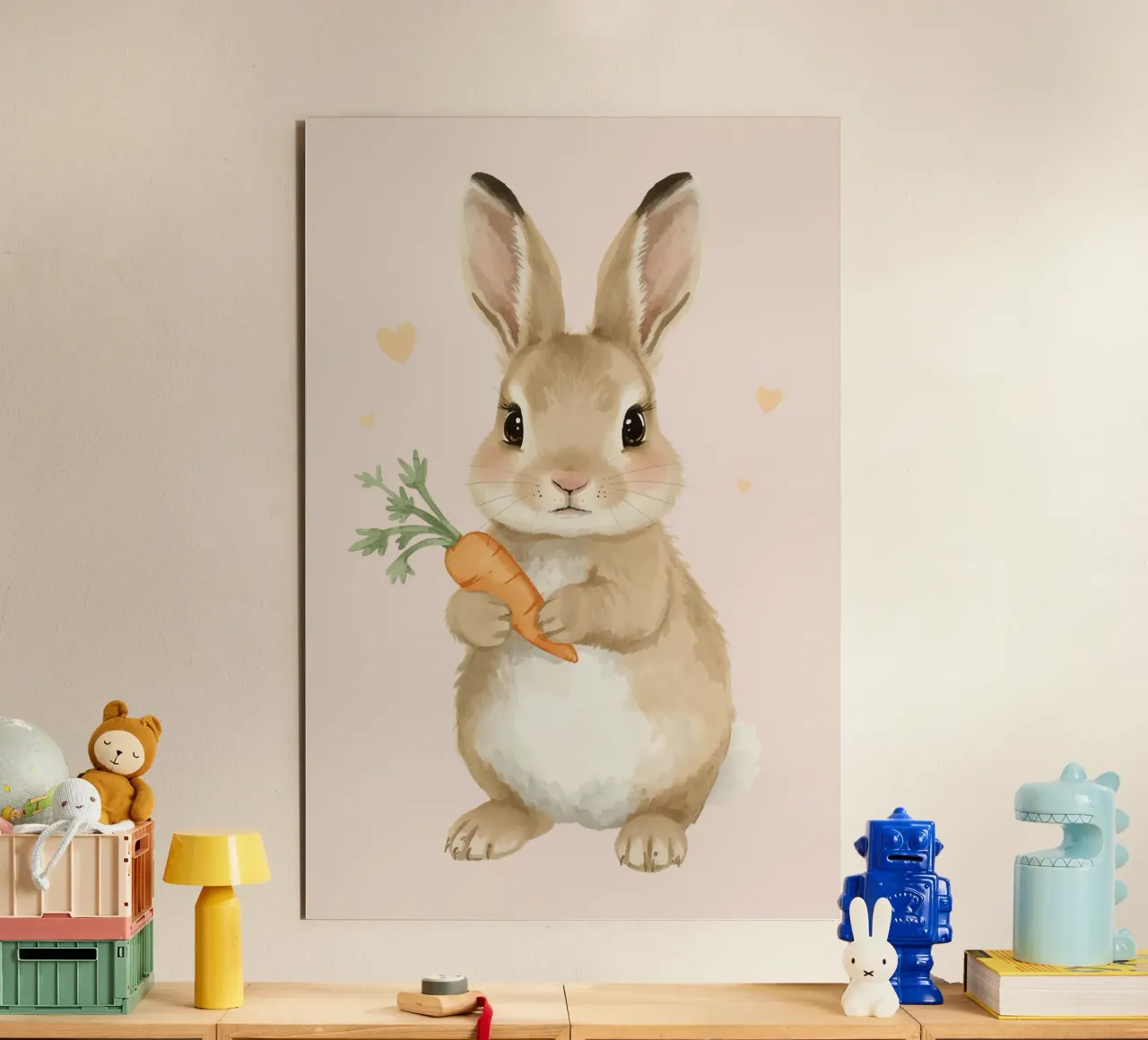 Coniglio carino con in mano una carota alluminio dibond da DesignDoodle