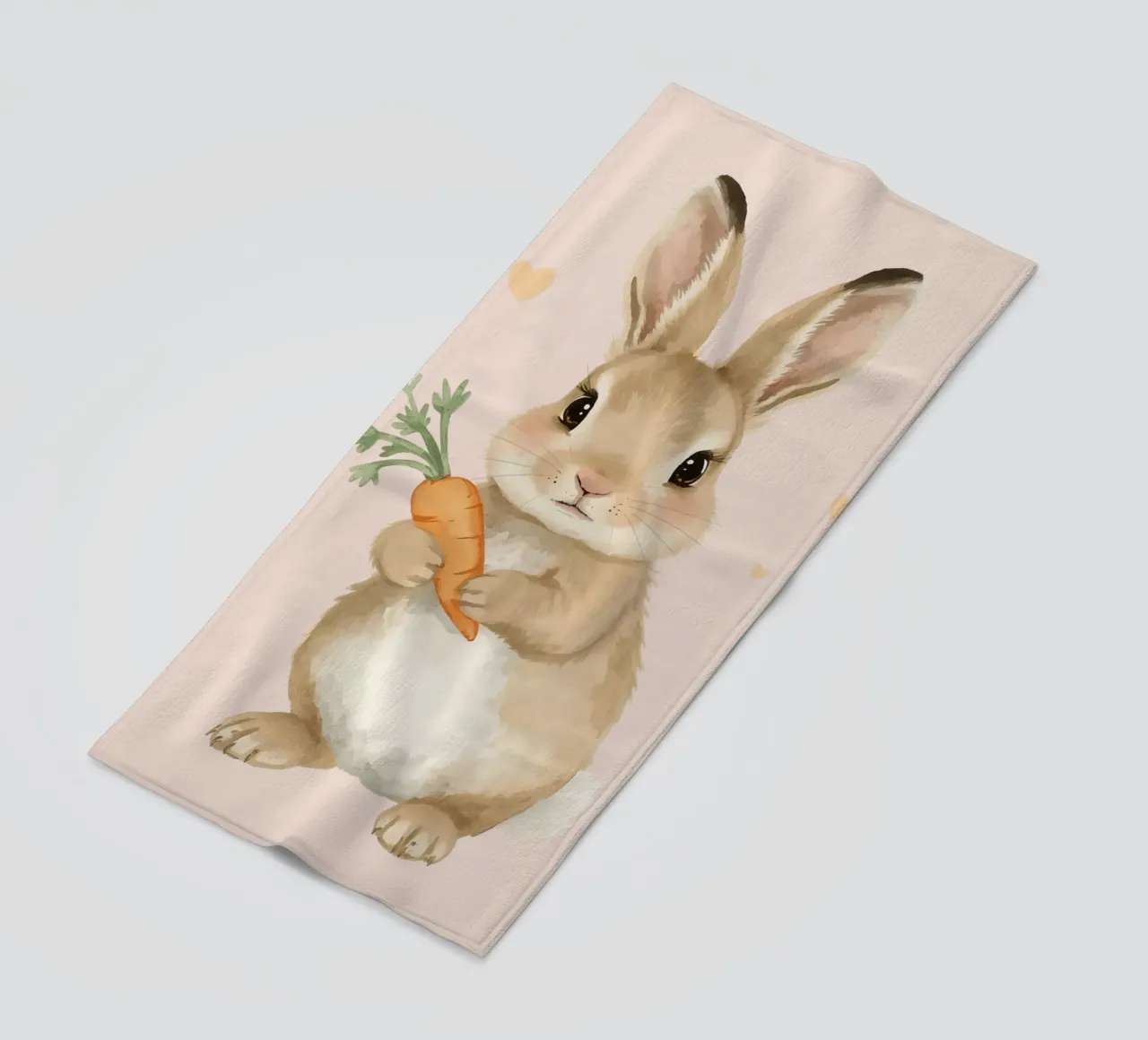 Coniglio carino con in mano una carota telo mare da DesignDoodle