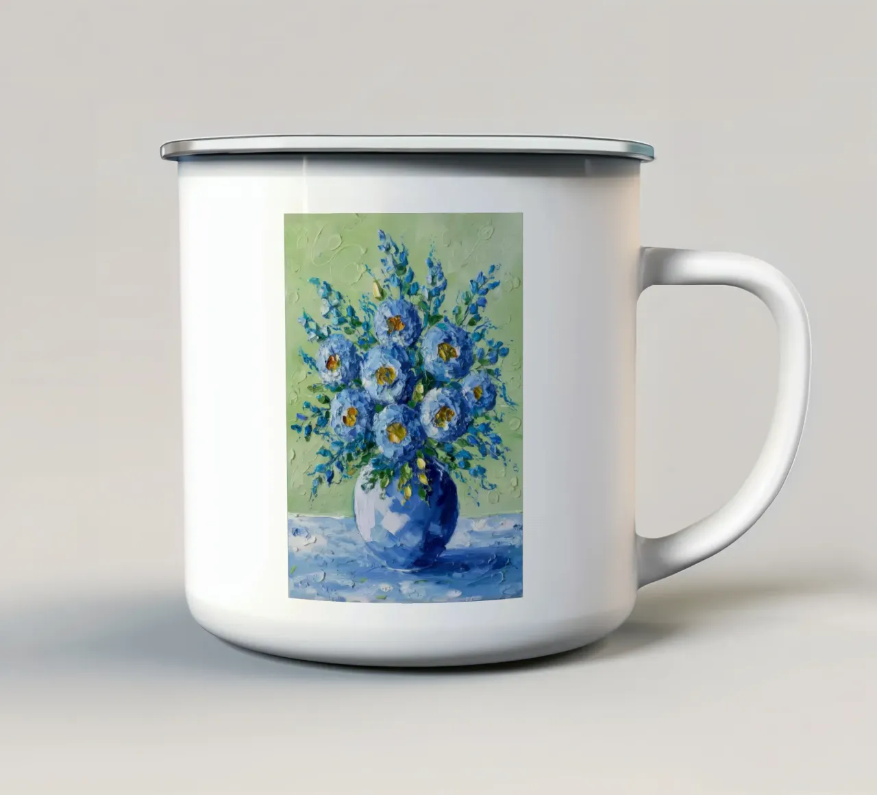 Bouquet di fiori d'azzurro tazza in smalto da Angkasa Mist