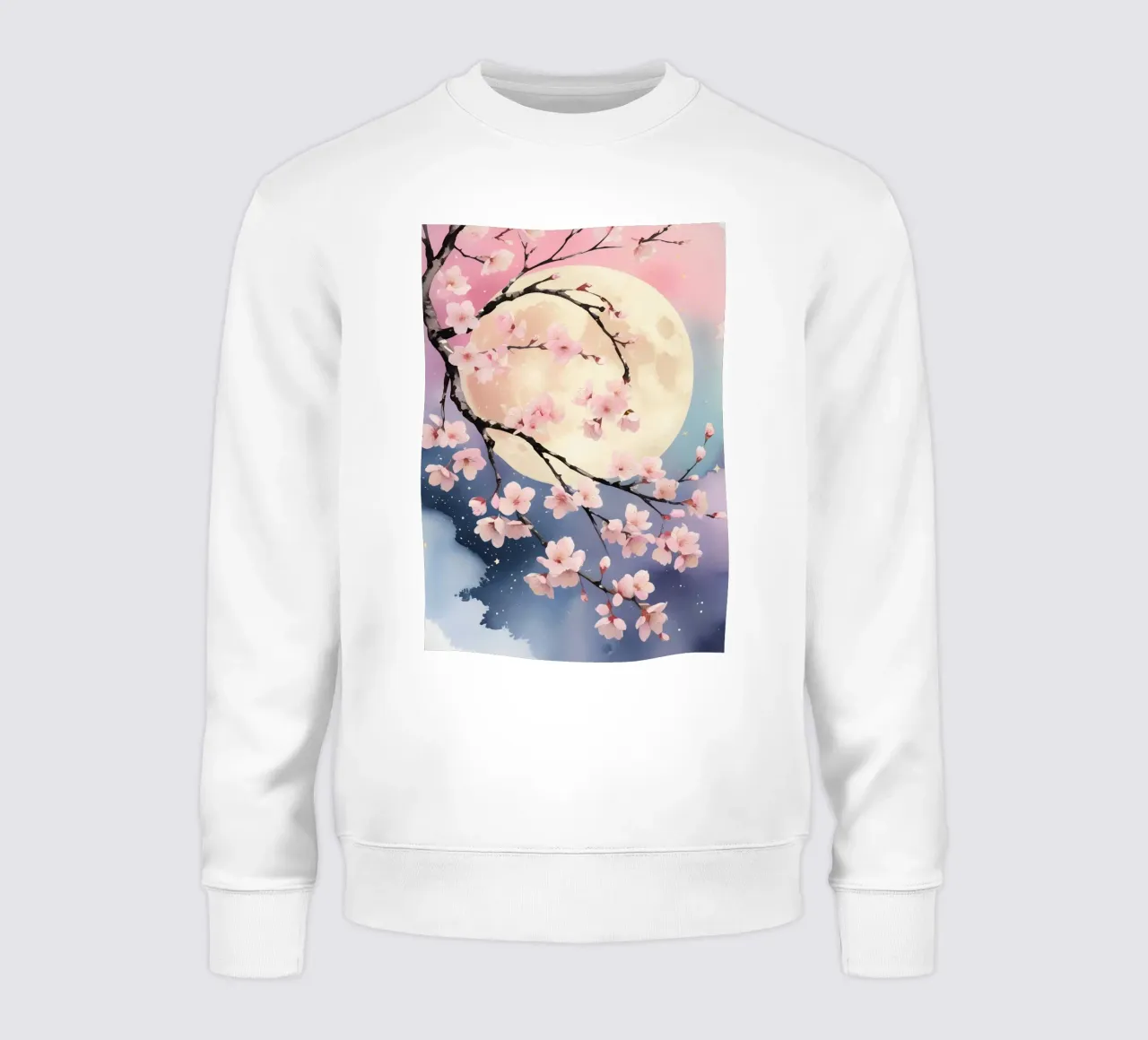 Pittura digitale di fiori di ciliegio e luna piena felpa da Bloom And Brush