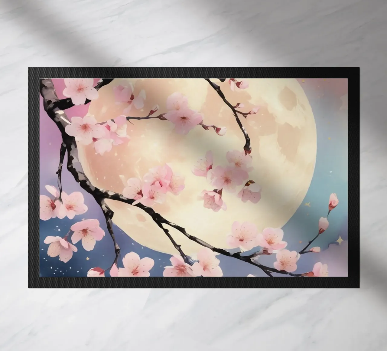 Pittura digitale di fiori di ciliegio e luna piena zerbino da Bloom And Brush