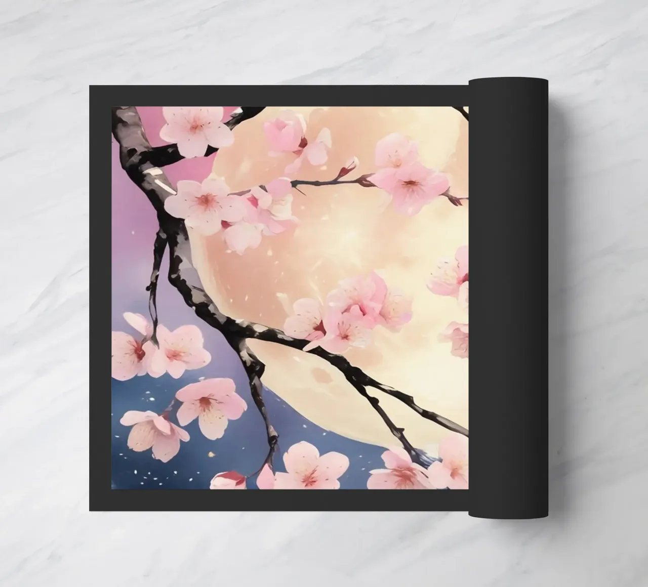 Pittura digitale di fiori di ciliegio e luna piena zerbino da Bloom And Brush