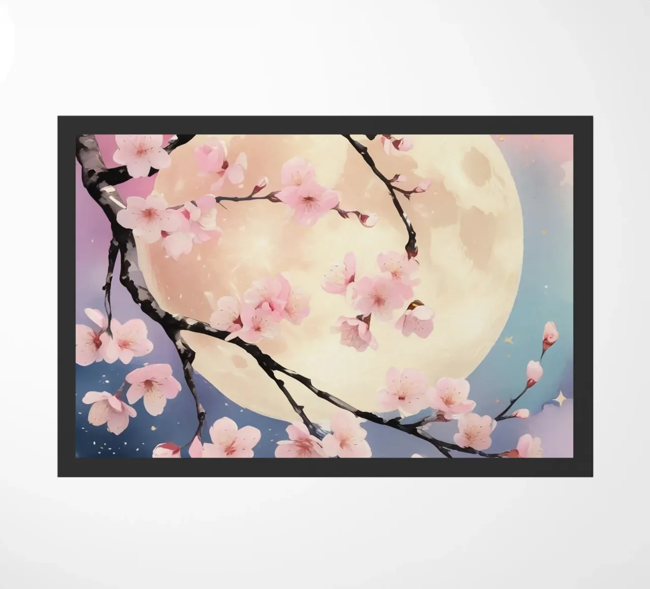 Pittura digitale di fiori di ciliegio e luna piena zerbino da Bloom And Brush