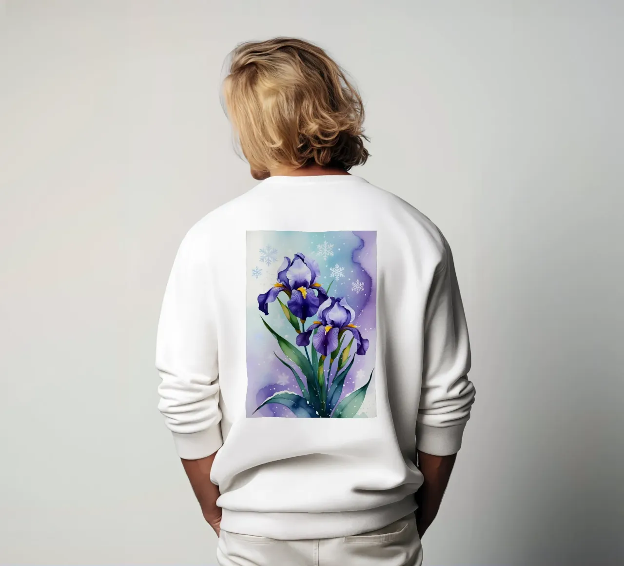 Pittura digitale di fiori di iris viola e fiocchi di neve felpa da Bloom And Brush