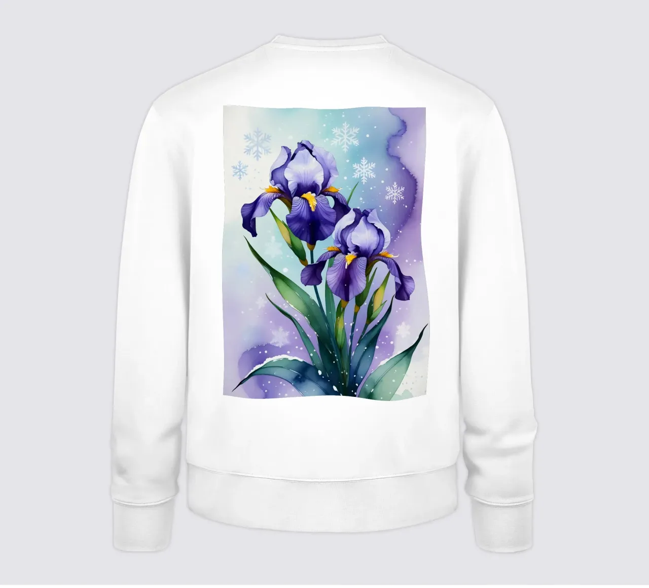 Pittura digitale di fiori di iris viola e fiocchi di neve felpa da Bloom And Brush